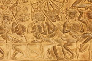 Angkor Wat, Detail des Reliefs der Schlacht von Kurukshetra, Siem Reap, Kambodscha