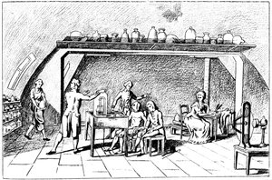 Antoine Laurent Lavoisier, französischer Chemiker des 18. Jahrhunderts, untersucht die Atmung von Unbekannt