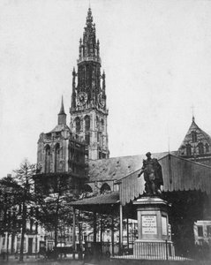Antwerpener Kathedrale und Statue des Künstlers Peter Paul Rubens, Belgien, 1867 von Unbekannt