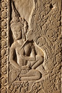 Apsara-Tänzerin-Schnitzerei im Angkor Wat, Siem Reap, Kambodscha
