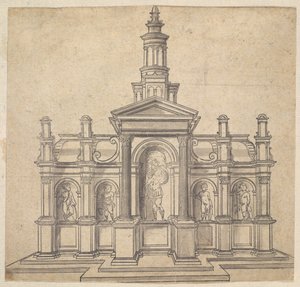Architektonisch geformtes Tabernakel mit einem Heiligen und vier Putti, ca. 1530-49