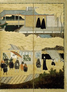 Ankunft eines portugiesischen Schiffes. Nanban-Bildschirm. Detail: Japanische Christen