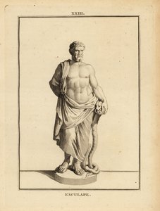 Asklepios, griechischer Gott der Medizin mit schlangenumschlungenem Stab
