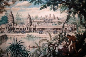 Asiatisches Zivilisationsmuseum, Angkor, Erkundung der heiligen Stadt Kambodschas, Ansicht von Angkor Wat von Louis Delaporte um 1870-73, Singapur, 2018 (Foto) von Unbekannt