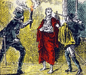 Ermordung von Gaspard de Coligny während der Massaker von Saint Barthelemy durch einen namens Besme (24. August 1572) (Illustration aus „Histoire de France“) von Unbekannt