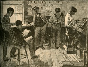 Bei der Arbeit in der Druckerei, 1881