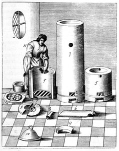 Athanor oder Langsamer Harry, ein selbstzuführender Ofen, der eine konstante Temperatur hält, 1683