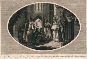 Athelstan befiehlt die Veröffentlichung der ins Angelsächsische übersetzten Schriften, 930er Jahre