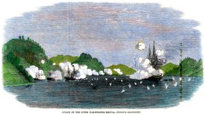 Angriff auf den niederländischen Kriegsschoner Medusa, gegenüber Simonoseki, Japan, 1863 von Unbekannt