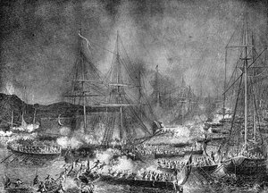 Angriff auf die französische Invasionsflotte bei Boulogne, Frankreich, 15.-16. August 1801, 1882-1884 von Unbekannt