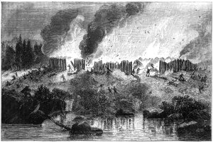 Angriff auf das Pequot-Fort, 1637, ca. 1880 von Unbekannt