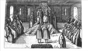Audienz bei Iwan V., Peter I. und Sophia Aleksejewna aus Georg Adam Schleissing Derer beyden Czaaren in Reussland..., 1693