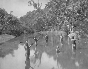 Australische Aborigines beim Fischen, 19. Jahrhundert von Unbekannt