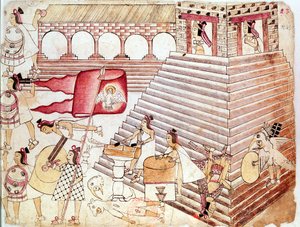 Aztekische Krieger verteidigen den Tempel von Tenochtitlan, Mexiko von Unbekannt
