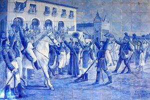 Azulejo-Mosaik, das die Menschen von Cachoeira zeigt, die Prinz Pedro zujubeln, der Brasilien zur Unabhängigkeit führte, Cachoeira, Brasilien von Unbekannt