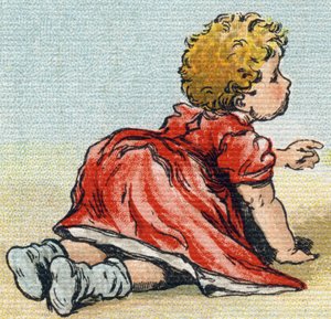 Baby. Gravur in "Alphabet de ma petite fille". Bernardin-Bechet und Fils, Buchhändler-Verleger, Paris, um 1895. Unzerbrechliches Album auf Leinwand. Bibliotheque des Bebes. 12 Seiten. Album mit einer Lesemethode und einem illustrierten Abecedarium.