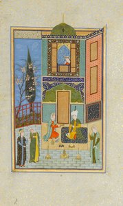 Bahram Gur im Grünen Palast am Montag, Folio aus einem Khamsa Quintett von Nizami, A.H. 931A.D. 152