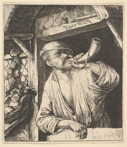 Bäcker bläst Horn, 1610-85 von Unbekannt