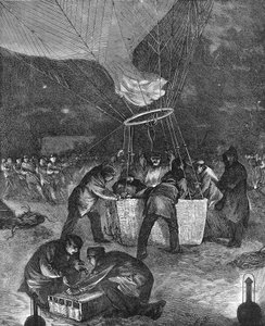 Ballonaufstieg bei Nacht vom Gare du Nord, Paris, Deutsch-Französischer Krieg