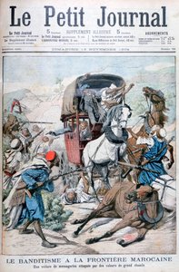 Banditen greifen eine Postkutsche an der marokkanischen Grenze an, 1904 von Unbekannt