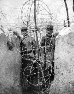 Stacheldraht um einen französischen Schützengraben, Erster Weltkrieg, 1915 von Unbekannt