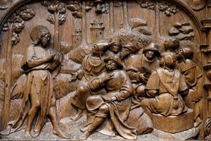 Basilika von St. Denis, Stände der Goillon-Kapelle (Anfang des 16. Jahrhunderts), Darstellung Jesu, der sich in Gleichnissen vor den Bewohnern Palästinas äußert, Saint-Denis, Frankreich von Unbekannt