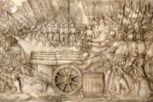 Basilika von St. Denis, Grab von Franz I., König von Frankreich und Claude von Frankreich, Darstellung der Schlacht von Marignano 1515 - die Truppen der Alten Schweizer Eidgenossenschaft, Saint-Denis, Frankreich von Unbekannt