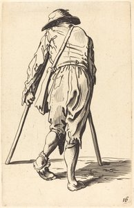 Bettler mit Krücken und Hut, Rückansicht
