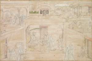 Bhimas Beratung mit dem Astrologen: Szene aus den Nala-Damayanti-Zeichnungen, ca. 1790-1800