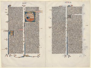 Bifolium aus einer Bibel: Initiale E[t factum est] mit Ezechiel, ca. 1290