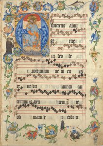 Bifolium mit Christus in Majestät in einem Initial A, aus einem Antiphonar, ca. 1405
