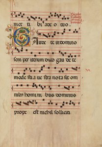 Bifolium mit blattförmiger Initiale C, aus einem Graduale, Italienisch, zweite Hälfte des 15. Jahrhunderts