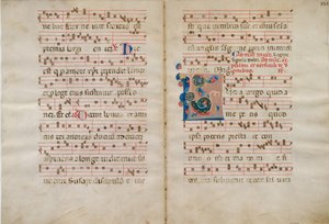 Bifolium mit Initiale L, aus einem Antiphonar, 14. Jahrhundert