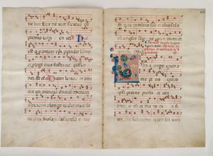Bifolium mit Initiale L, aus einem Antiphonar, Italienisch, 14. Jahrhundert