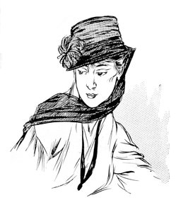 Schwarzer Krepphut mit Seidenchrysantheme und Trauerschleier, 1915