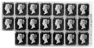 Block von zwanzig Penny Black Briefmarken, 1840, 1910 von Unbekannt