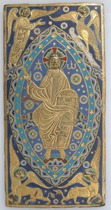 Buchdeckelplakette mit Christus in Majestät, Französisch, ca. 1200