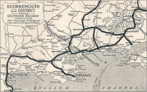 Bournemouth und Umgebung, zeigt Southern Railway Verbindungen, 1929