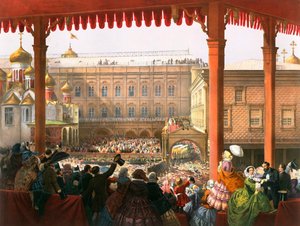 Verbeugung vor dem Volk, Krönung von Zar Alexander II. von Russland, Moskau, 1855-1856 von Unbekannt