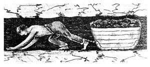 Junge, der einen Kohleschlitten durch einen engen Stollen zieht, Südwales, 1848 von Unbekannt