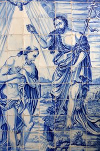 Brasilien, Bahia, Salvador: Azulejo in der Bonfim-Kirche: Taufe Jesu