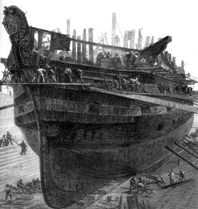 Abwracken des Hospitalschiffs Dreadnought in der Werft von Chatham, 1875 von Unbekannt