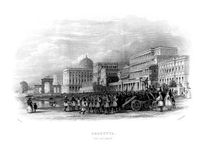 Britische Truppen paradieren auf der Esplanade, Kalkutta, Indien, Mitte 19. Jahrhundert