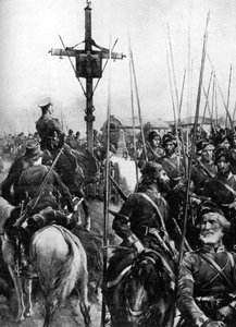 Britische Truppen passieren ein galizisches Dorf, Spanien, Erster Weltkrieg