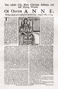 Flugblatt veröffentlicht zum Tod von Königin Anne, 1714 von Unbekannt