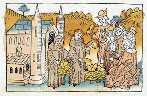 Brotverteilung durch Klosterbrüder an Arme von Unbekannt
