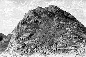Bauten der Inkas auf dem Cerro De Las Carceles in Ollantaytambo, Peru, 1895 von Unbekannt