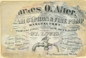 Visitenkarte von James O. Alter, Dampfsiphon- und Feuerpumpenfabrik, St. Louis, ca. 1870 von Unbekannt