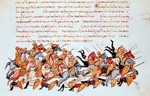 Byzantinische Kavalleristen überwältigen feindliche Kavallerie und Fußsoldaten von Unbekannt