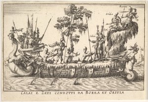 Calais und Zetes geführt von Boreas und Oreithyia Calai e Zeti condotti da Borea et Oritia, w..., 1664 von Unbekannt